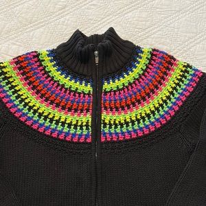 Ralph Lauren Active beautiful black sweater with brightly colored chenille neck
